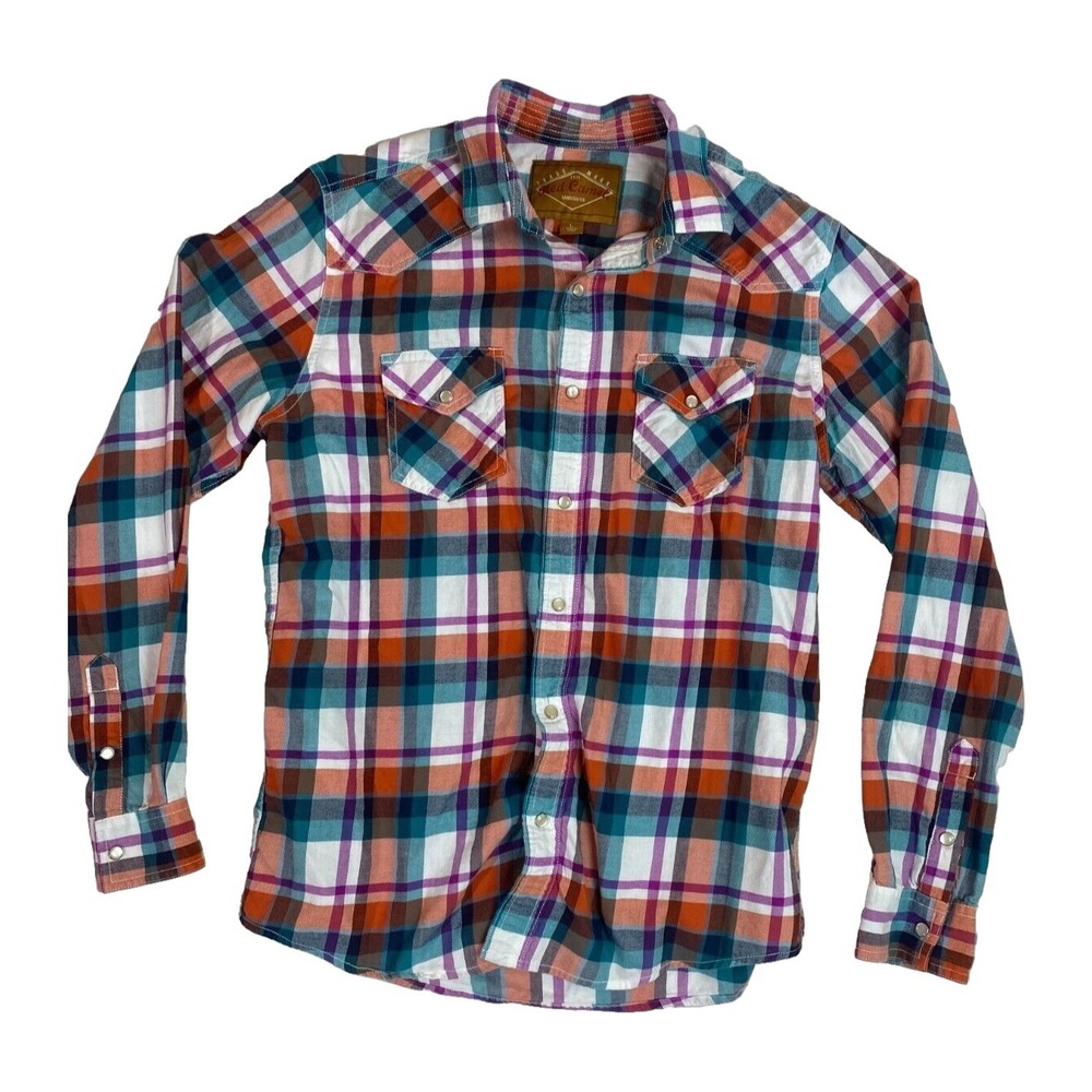 Red Camel Men's Large Multicolor Long Sleeve Plaid Flannel Cotton Textured